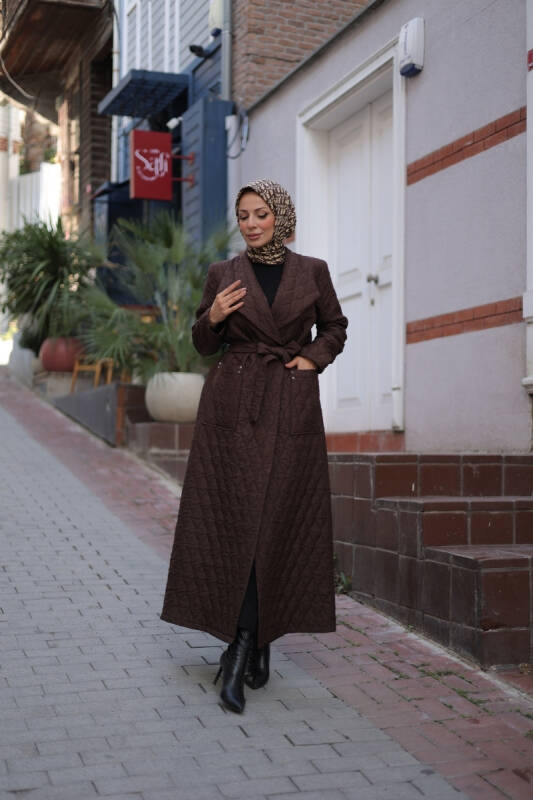 Rüyam Jakarlı Şal Yaka Kapitone Mont Kahverengi - 7003 - 2