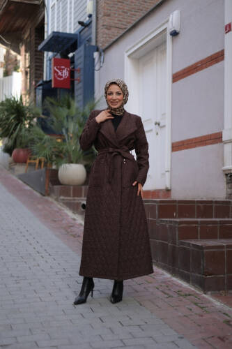 Rüyam Jakarlı Şal Yaka Kapitone Mont Kahverengi - 7003 - 4