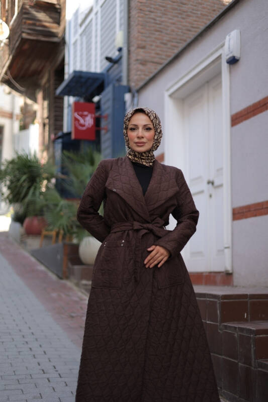 Rüyam Jakarlı Şal Yaka Kapitone Mont Kahverengi - 7003 - 5