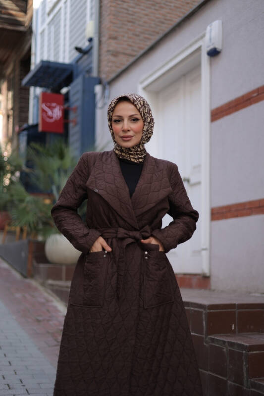 Rüyam Jakarlı Şal Yaka Kapitone Mont Kahverengi - 7003 - 7