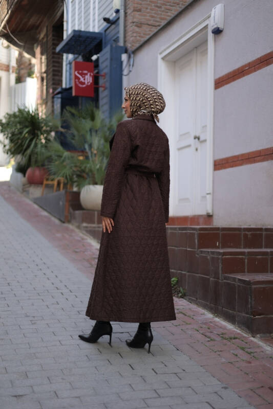Rüyam Jakarlı Şal Yaka Kapitone Mont Kahverengi - 7003 - 8