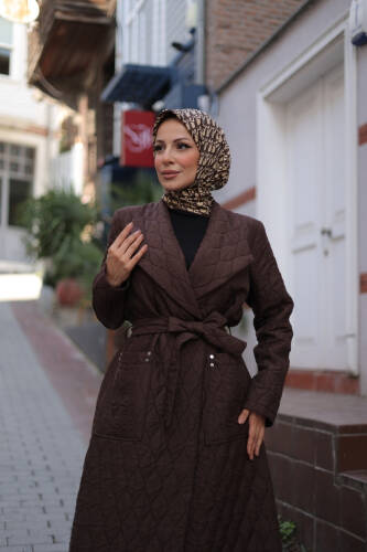 Rüyam Jakarlı Şal Yaka Kapitone Mont Kahverengi - 7003 - 9