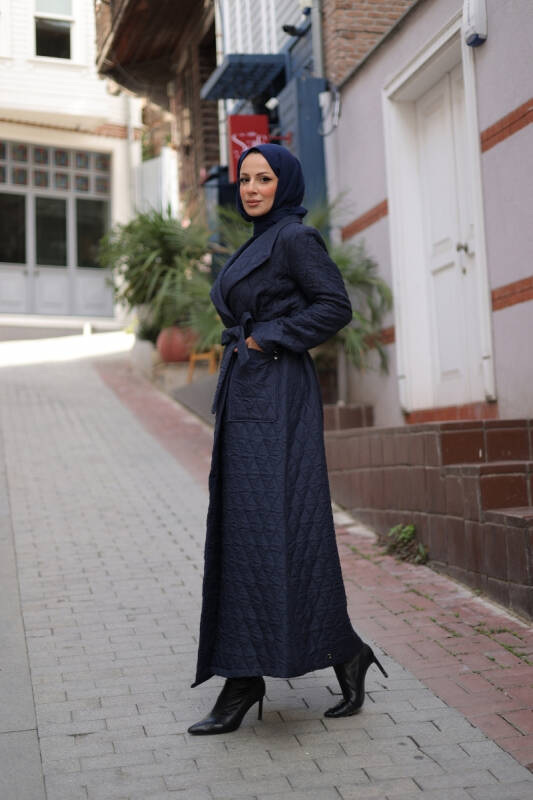 Rüyam Jakarlı Şal Yaka Kapitone Mont Lacivert - 7003 - 7