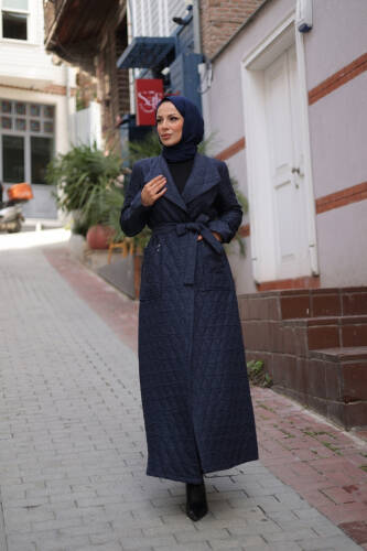 Rüyam Jakarlı Şal Yaka Kapitone Mont Lacivert - 7003 - 8