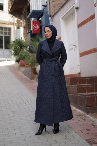 Rüyam Jakarlı Şal Yaka Kapitone Mont Lacivert - 7003 - 9