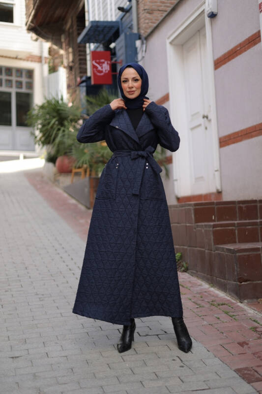 Rüyam Jakarlı Şal Yaka Kapitone Mont Lacivert - 7003 - 10