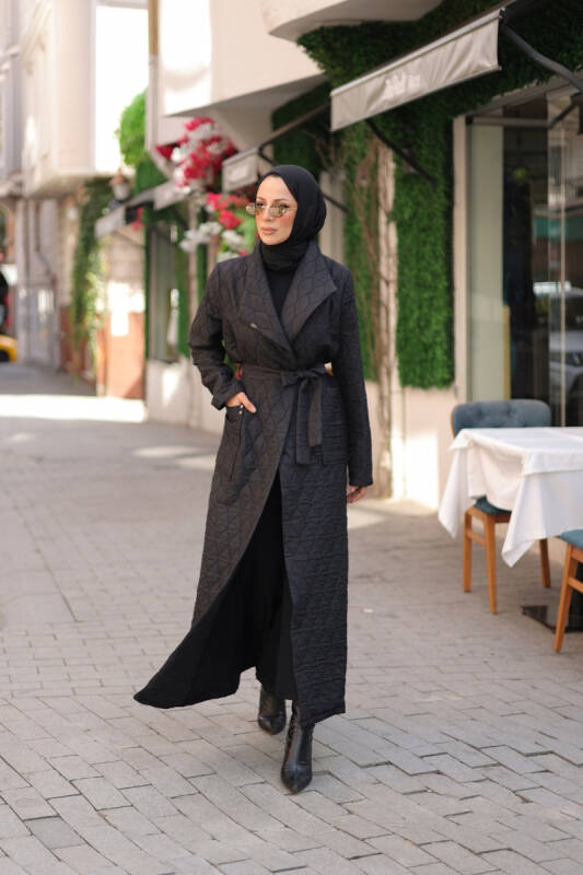 Rüyam Jakarlı Şal Yaka Kapitone Mont Siyah - 7003 - 1