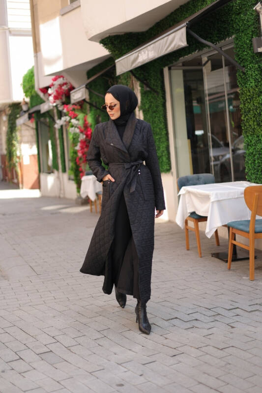 Rüyam Jakarlı Şal Yaka Kapitone Mont Siyah - 7003 - 2