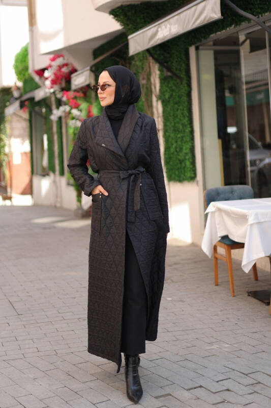 Rüyam Jakarlı Şal Yaka Kapitone Mont Siyah - 7003 - 6