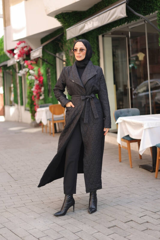 Rüyam Jakarlı Şal Yaka Kapitone Mont Siyah - 7003 - 10