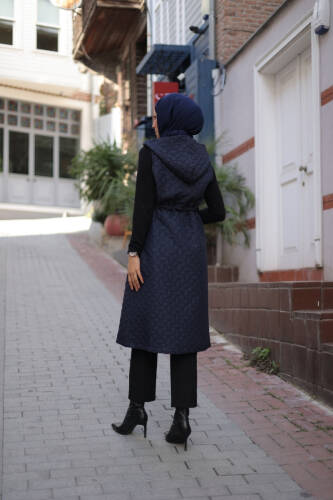 Şirin Kapüşonlu Kapitone Yelek Lacivert - 7005 - 5