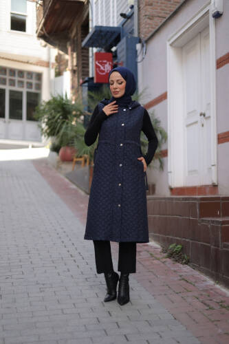 Şirin Kapüşonlu Kapitone Yelek Lacivert - 7005 - 9