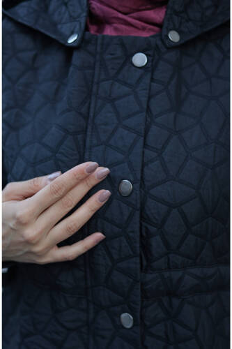 Şirin Kapüşonlu Kapitone Yelek Siyah - 7005 - 3