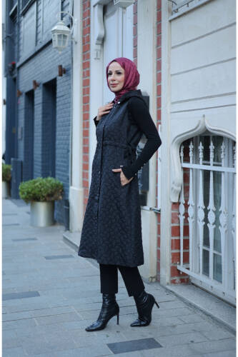 Şirin Kapüşonlu Kapitone Yelek Siyah - 7005 - 8