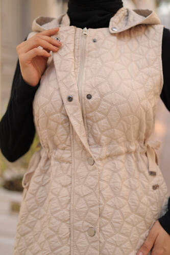 Şirin Kapüşonlu Kapitone Yelek Taş - 7005 - 4