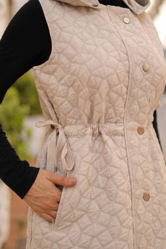 Şirin Kapüşonlu Kapitone Yelek Taş - 7005 - 5