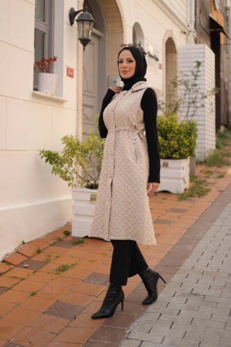 Şirin Kapüşonlu Kapitone Yelek Taş - 7005 - 6