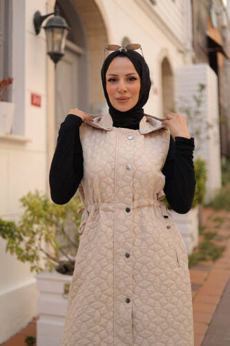 Şirin Kapüşonlu Kapitone Yelek Taş - 7005 - 8