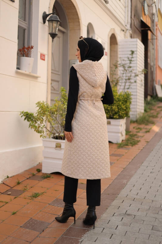 Şirin Kapüşonlu Kapitone Yelek Taş - 7005 - 9