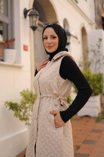 Şirin Kapüşonlu Kapitone Yelek Taş - 7005 - 10