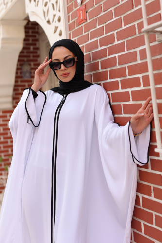 Sultan Abaya Dubai İpeği Beyaz -1002 