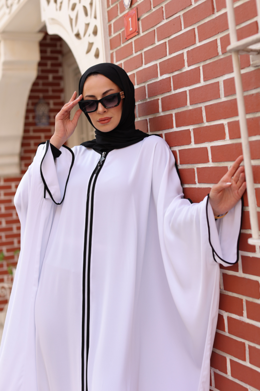 Sultan Abaya Dubai İpeği Beyaz -1002 - 1