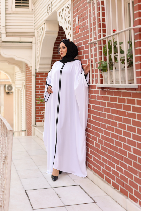 Sultan Abaya Dubai İpeği Beyaz -1002 - 2