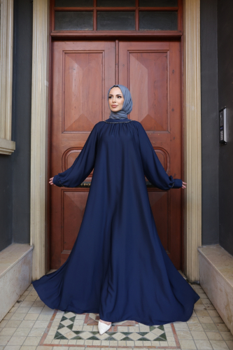 Vuslat Abaya Elbise Lacivert - 8011 - 1