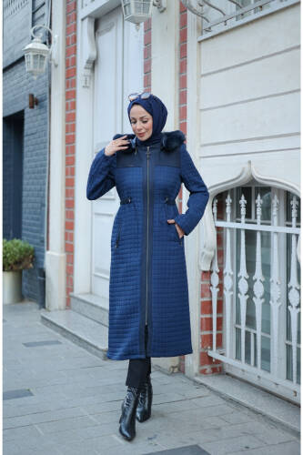 Zerina Kapitone Süet Kap Lacivert - 422527 - Kadeem Giyim