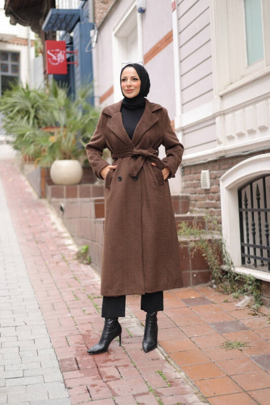 Zühre Kuşaklı Balık Sırtı Kaşe Kahverengi - 7001 - 1