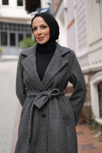 Zühre Kuşaklı Balık Sırtı Kaşe Siyah- 7001 - 19