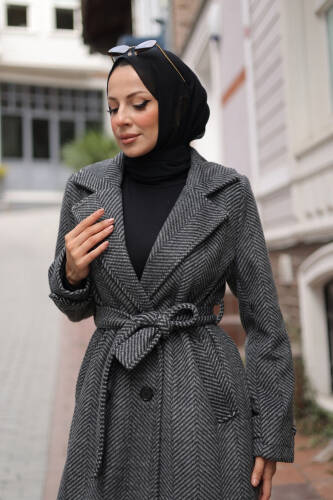 Zühre Kuşaklı Balık Sırtı Kaşe Siyah- 7001 - 8