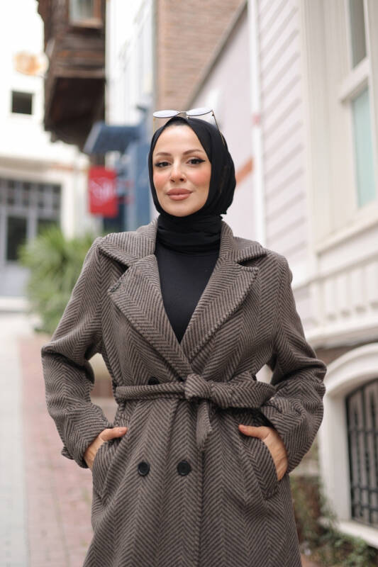 Zühre Kuşaklı Balık Sırtı Kaşe Vizon - 7001 - 7